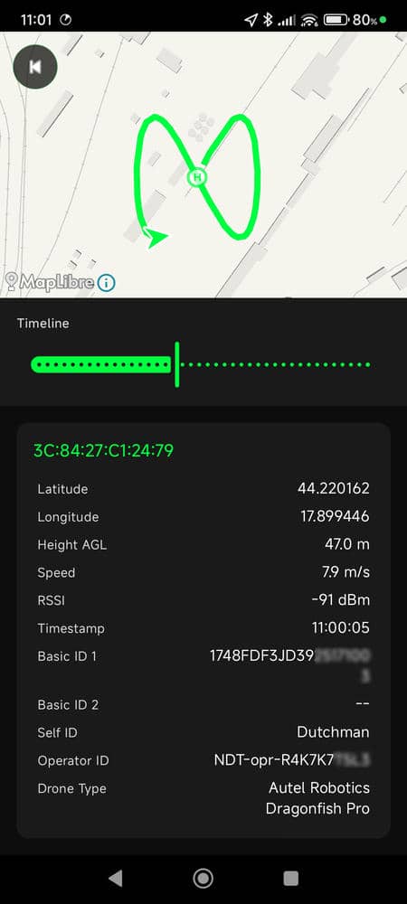 Detection history replay with a timeline in the D.A.R.S. app