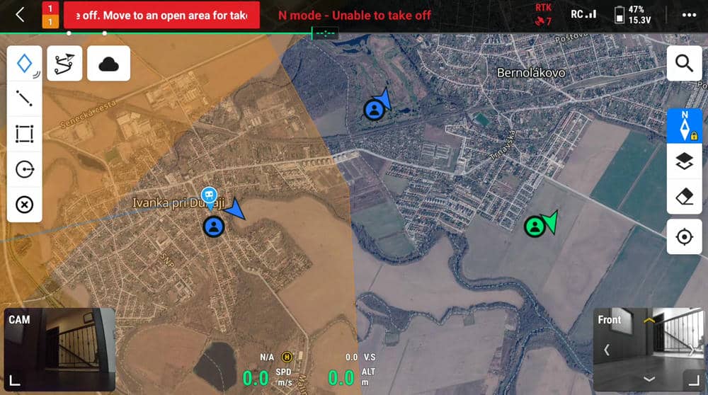 Detected drones shown on a DJI Pilot 2 enterprise controller map