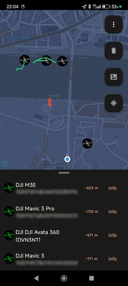 Multiple drones shown at once on the D.A.R.S. app map